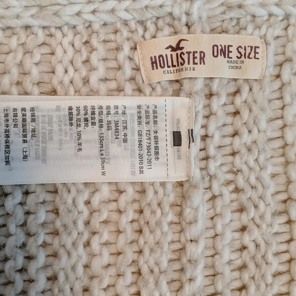 Hollister Scarf Woven Knit Infinity Beige Open Weave Unisex Neckwear Wrap - Picture 5 of 5